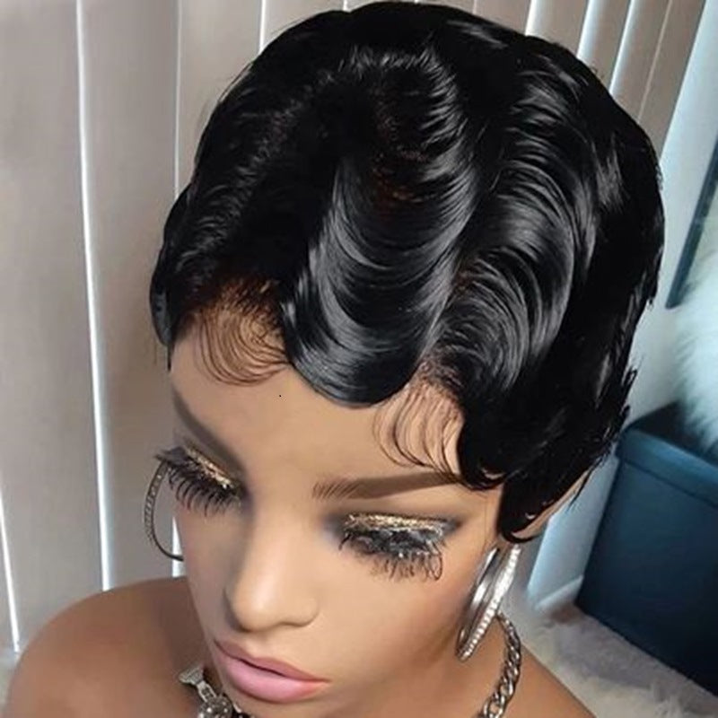 Perruque bob coupe pixie – Ondulation profonde – T lace – Cheveux humains