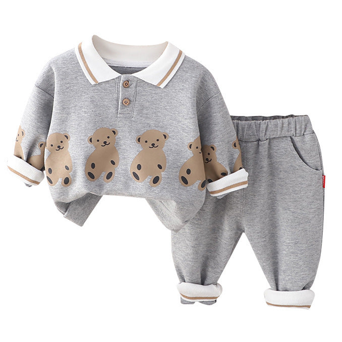 Ensemble 2 pièces à capuche motif ours – Enfant, style occidental, col à revers