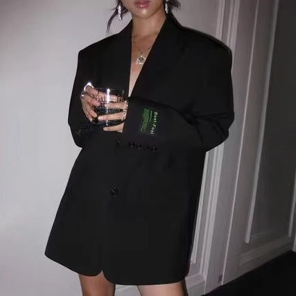 Veste tailleur femme – Style rétro, coupe ample, couleur noire