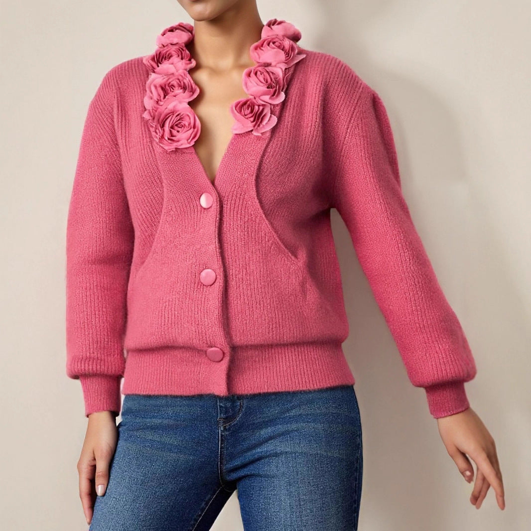Pull col en V “Rose Française” – Automne & Hiver