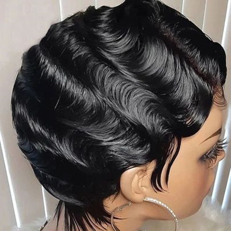 Perruque bob coupe pixie – Ondulation profonde – T lace – Cheveux humains